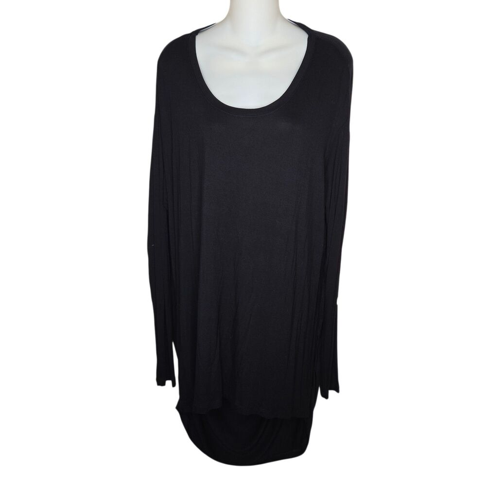 Peruvian Connection Black Viscose Spandex Ruched Side Tunic Top - Large